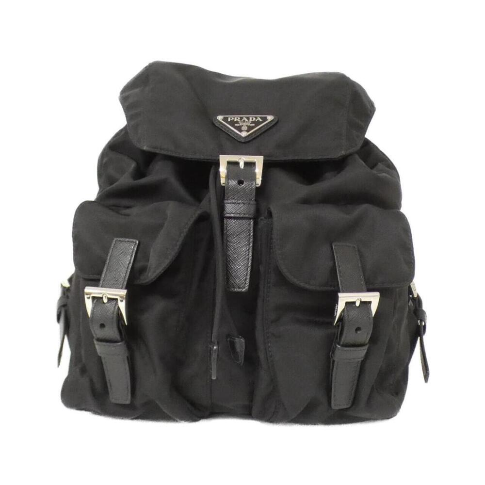 Prada Vela backpack black enameled metal triangle logo